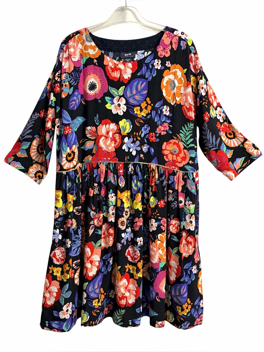 Maeve by Anthropologie Boho Dark Floral Dress Womens M Black Whimsical Colorful